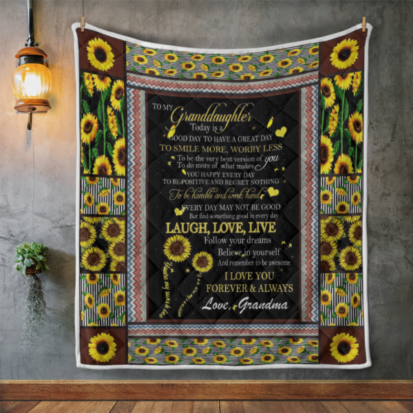 To My Beautiful Granddaughter From Grandma Sunflower Blanket Quilt Product Photo
