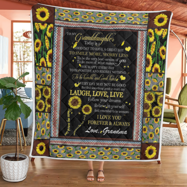 To My Beautiful Granddaughter From Grandma Sunflower Blanket Quilt Product Photo