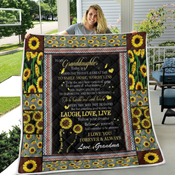 To My Beautiful Granddaughter From Grandma Sunflower Blanket Quilt Product Photo
