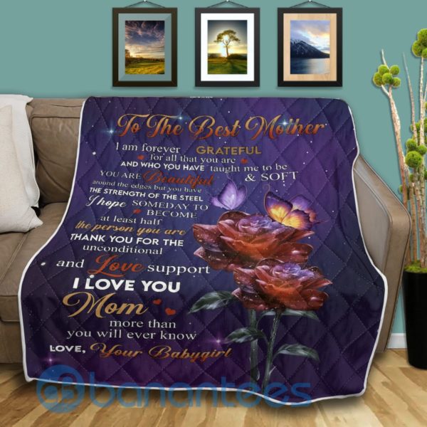To My Best Mother Rose And Butterfly Design Quilt Blanket Product Photo