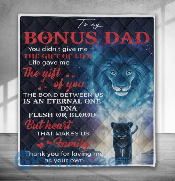 To My Bonus Dad Family Lion Blanket Quilt Product Photo