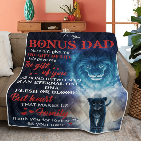 To My Bonus Dad Family Lion Blanket Quilt Product Photo
