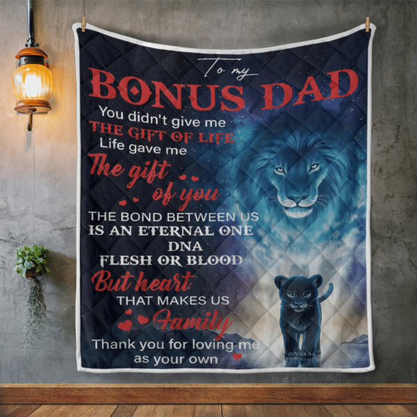 To My Bonus Dad Family Lion Blanket Quilt Product Photo