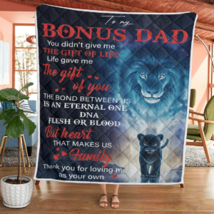 To My Bonus Dad Family Lion Blanket Quilt Product Photo