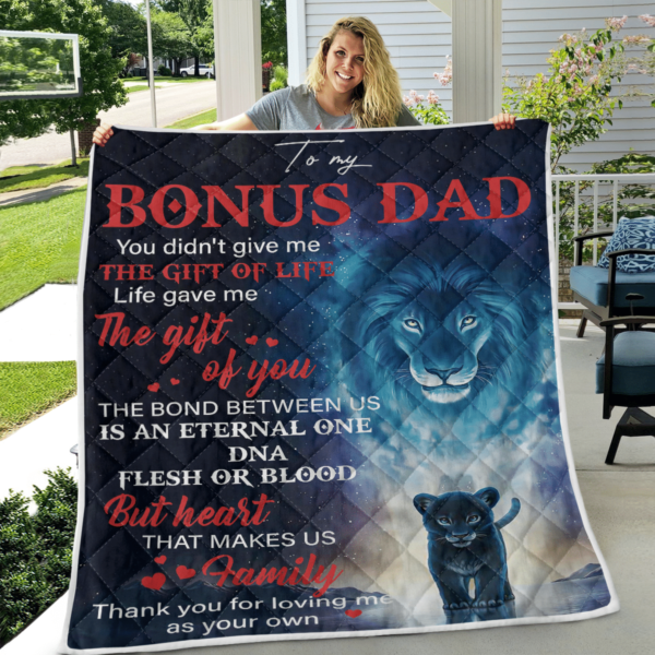 To My Bonus Dad Family Lion Blanket Quilt Product Photo