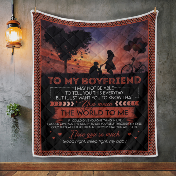 To My Boyfriend Good Night Sleep Tight My Baby Blanket Quilt Product Photo