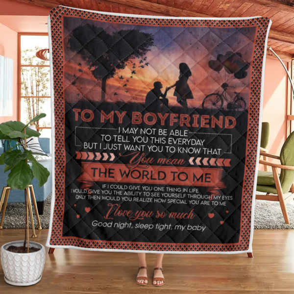 To My Boyfriend Good Night Sleep Tight My Baby Blanket Quilt Product Photo