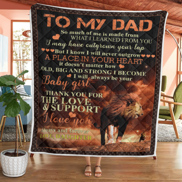 To My Dad From Daughter Lion Blanket Quilt Product Photo