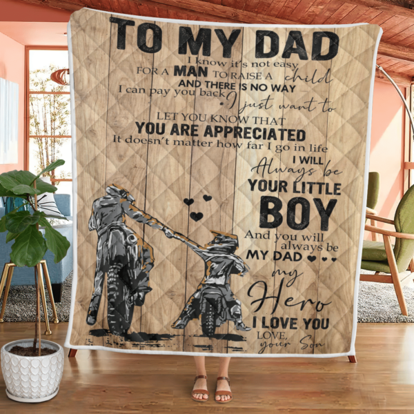 To My Dad Gift For Dad Gift For Father Blanket For Dad Motocross Blanket Quilt Product Photo