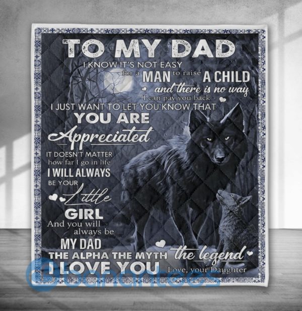 To My Dad I Love You Black Wolf Blanket Quilt Product Photo