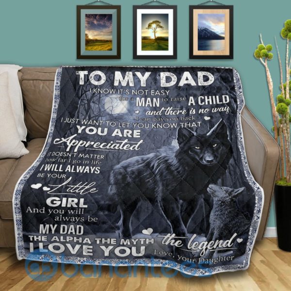To My Dad I Love You Black Wolf Blanket Quilt Product Photo