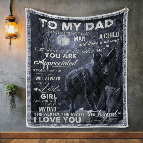 To My Dad I Love You Black Wolf Blanket Quilt Product Photo