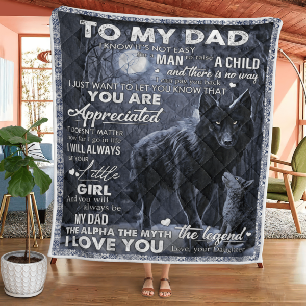 To My Dad I Love You Black Wolf Blanket Quilt Product Photo