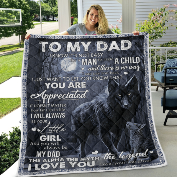 To My Dad I Love You Black Wolf Blanket Quilt Product Photo