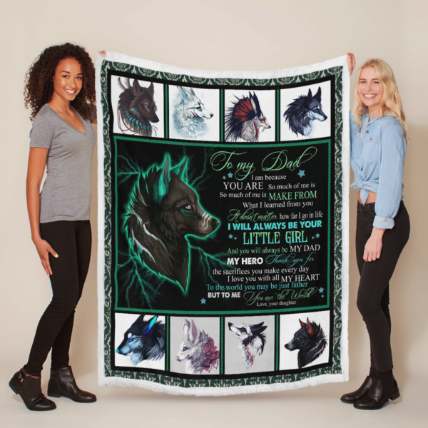 To My Dad Your Daughter Wolf Sherpa Blanket Product Photo