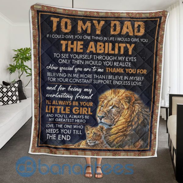 To My Dad, I'll Always B Your Little Girl Lion Quilt Blanket Product Photo