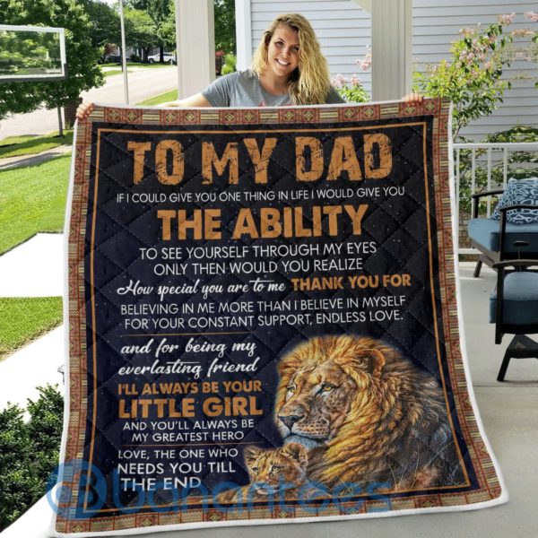 To My Dad, I'll Always B Your Little Girl Lion Quilt Blanket Product Photo