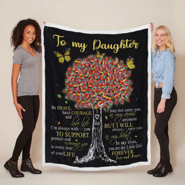 To My Daughter Be Brave Butterflies Tree Sherpa Blanket Product Photo