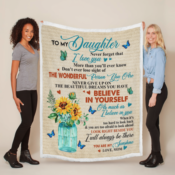 To My Daughter Believe In Yourself Butterfly Sherpa Blanket Product Photo