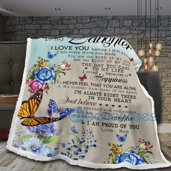 To My Daughter Butterflies And Flowers Sherpa Blanket Product Photo
