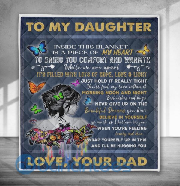 To My Daughter From Dad Butterfly Blanket Quilt Product Photo