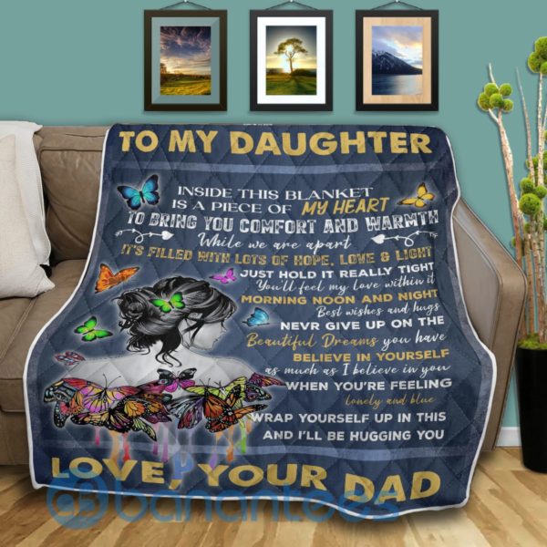 To My Daughter From Dad Butterfly Blanket Quilt Product Photo