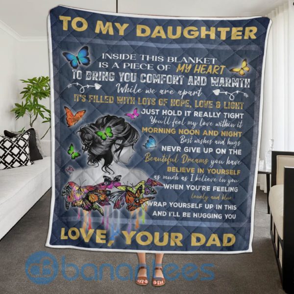 To My Daughter From Dad Butterfly Blanket Quilt Product Photo