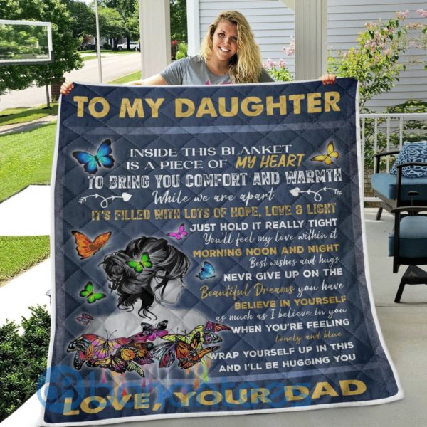 To My Daughter From Dad Butterfly Blanket Quilt Product Photo