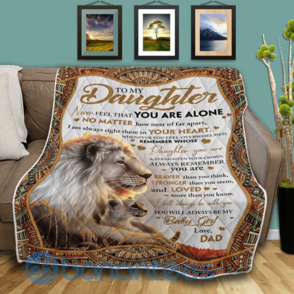 To My Daughter From Dad Lion Blanket Quilt Product Photo