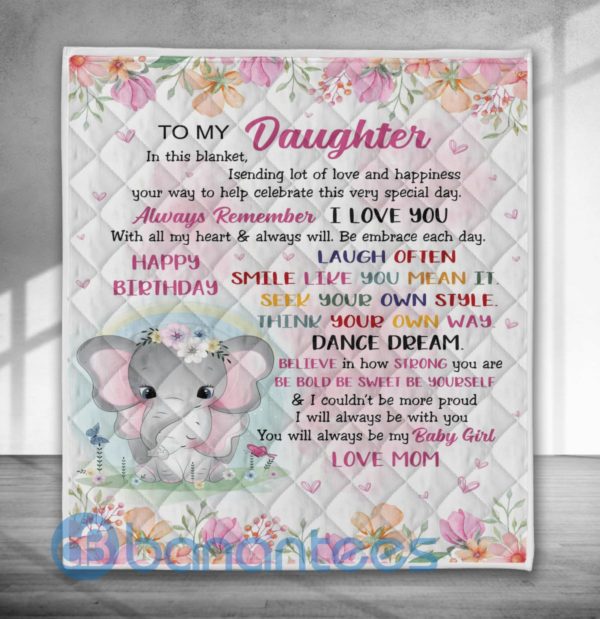 To My Daughter From Mom Elephant Blanket Quilt Product Photo