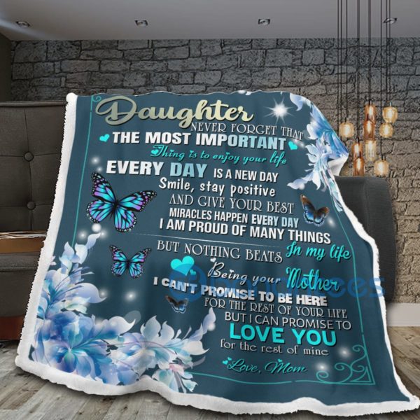 To My Daughter I Love You Butterfly Flower Sherpa Blanket Product Photo
