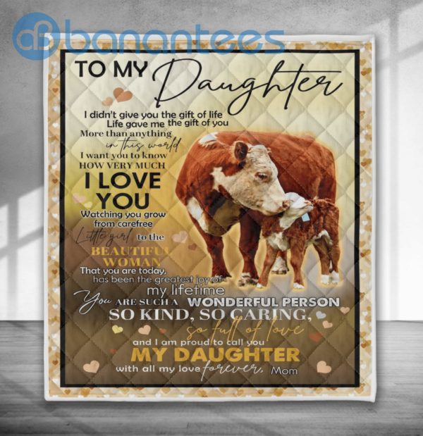 To My Daughter I love You Cow Quilt Blanket Quilt Product Photo