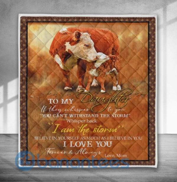 To My Daughter I Love You Hereford Cattle Blanket Quilt Product Photo