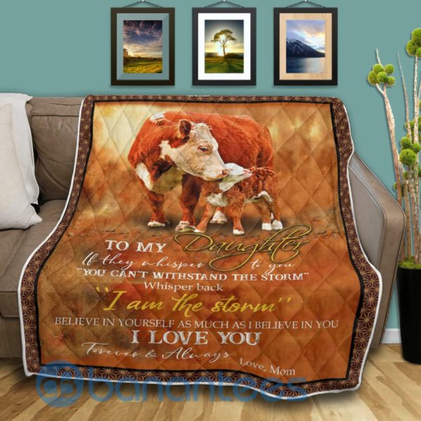 To My Daughter I Love You Hereford Cattle Blanket Quilt Product Photo
