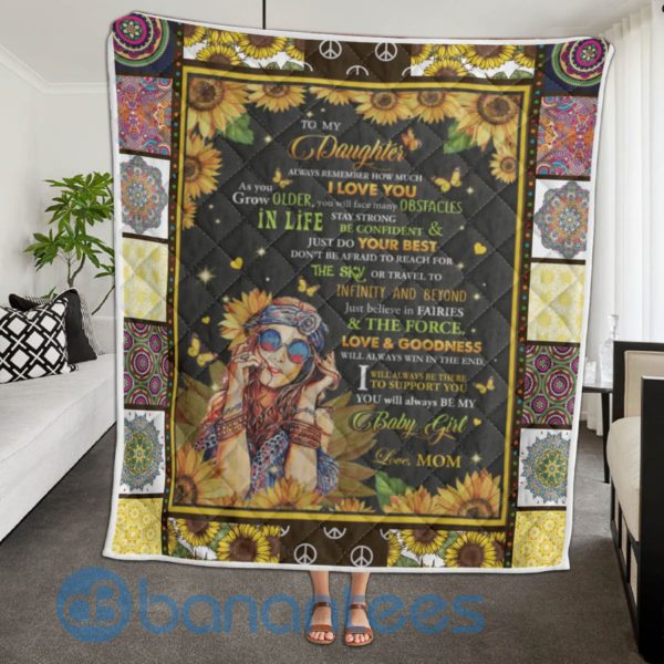 To My Daughter I Love You Hippie Girl Quilt Blanket Product Photo