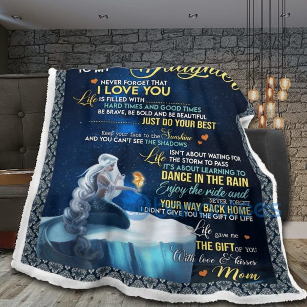To My Daughter I Love You Mermaid Sherpa Blanket Product Photo