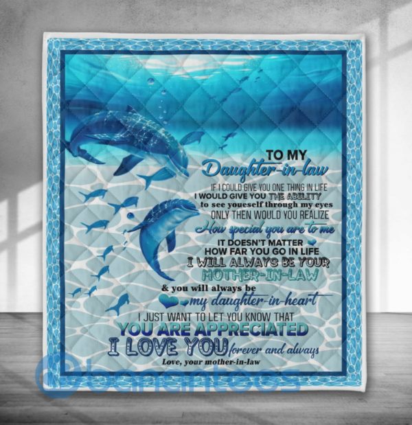 To My Daughter In Law Dolphin Blanket Quilt Product Photo