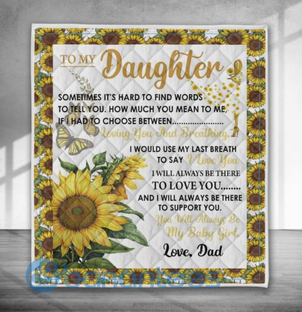 To My Daughter Love Dad Sunflower Blanket Quilt Product Photo