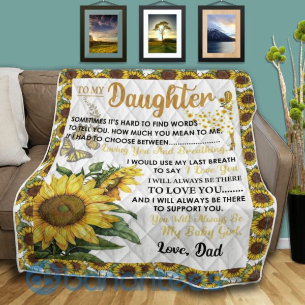 To My Daughter Love Dad Sunflower Blanket Quilt Product Photo