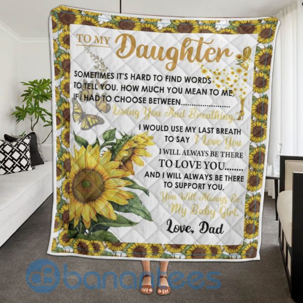 To My Daughter Love Dad Sunflower Blanket Quilt Product Photo