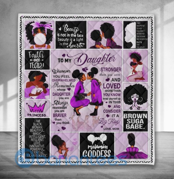 To My Daughter Love Mom Black Woman Purple Blanket Quilt Product Photo