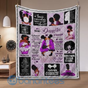 To My Daughter Love Mom Black Woman Purple Blanket Quilt Product Photo