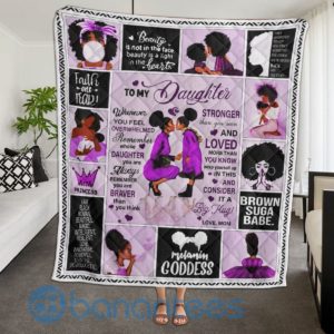 To My Daughter Love Mom Black Woman Purple Blanket Quilt Product Photo