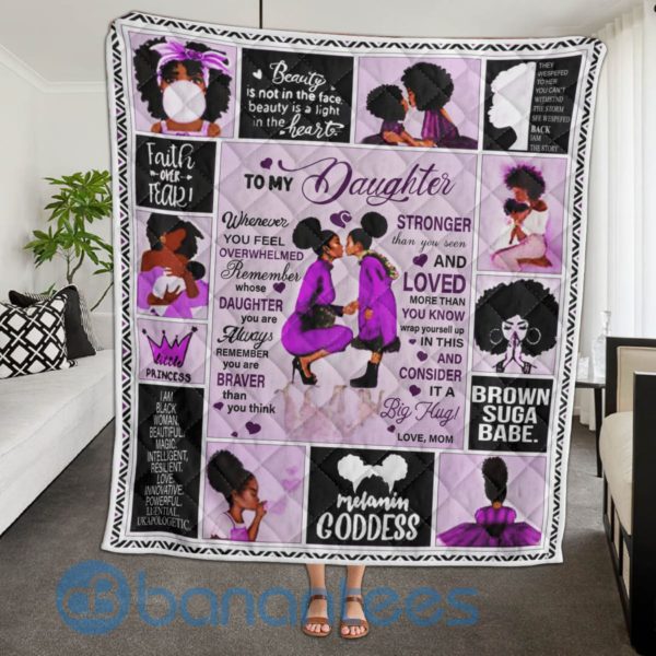 To My Daughter Love Mom Black Woman Purple Blanket Quilt Product Photo