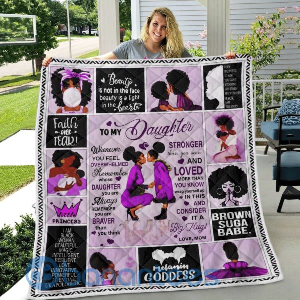 To My Daughter Love Mom Black Woman Purple Blanket Quilt Product Photo