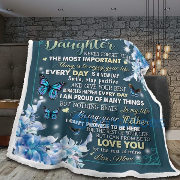To My Daughter Love You Butterfly Sherpa Blanket Product Photo