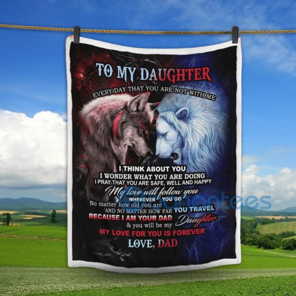 To My Daughter My Love For You Is Forever Wolf And Lion Sherpa Blanket Product Photo