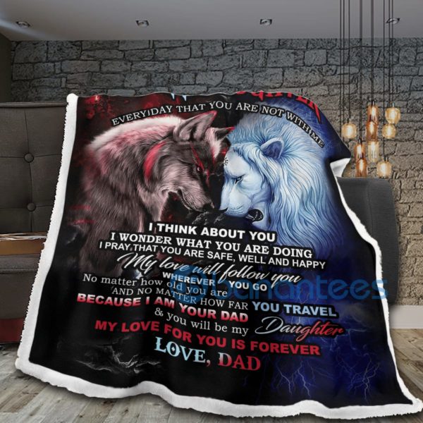 To My Daughter My Love For You Is Forever Wolf And Lion Sherpa Blanket Product Photo