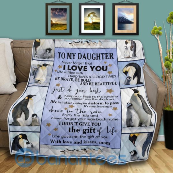 To My Daughter Never Forget That I Love You Penguin Blanket Quilt Product Photo