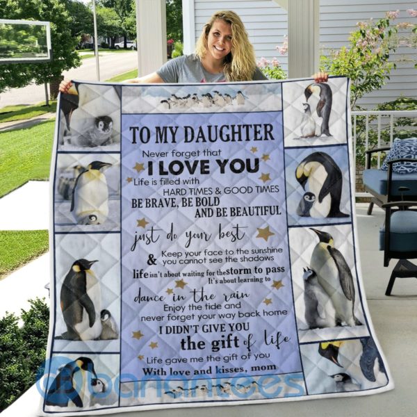 To My Daughter Never Forget That I Love You Penguin Blanket Quilt Product Photo